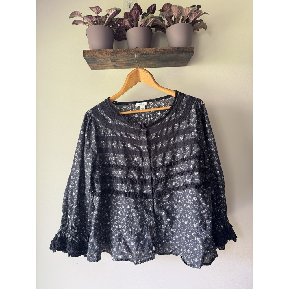 Sundance Whimsigoth Calico Floral Ruffle Tiered Blouse Large Cottagecore Boho